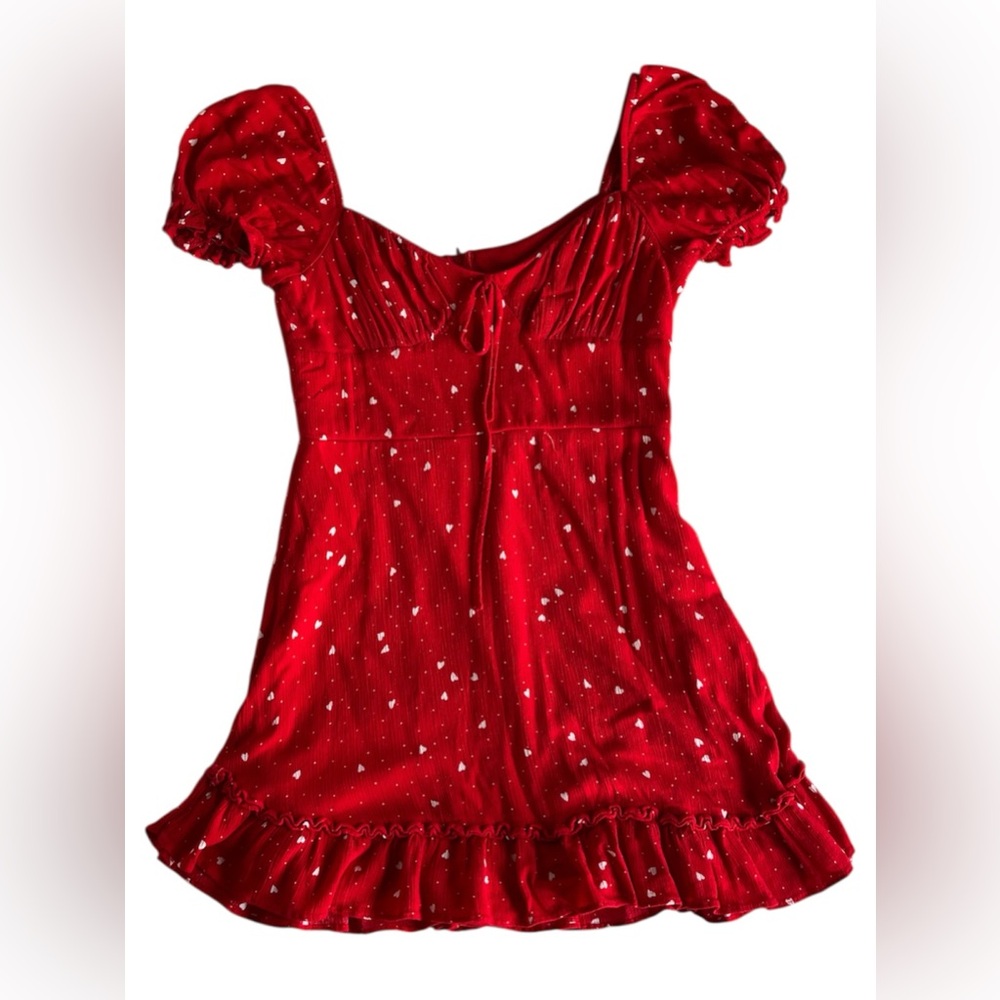 B-Smart Red Puff-Sleeve Ruffle Mini Dress - Picture 7 of 8